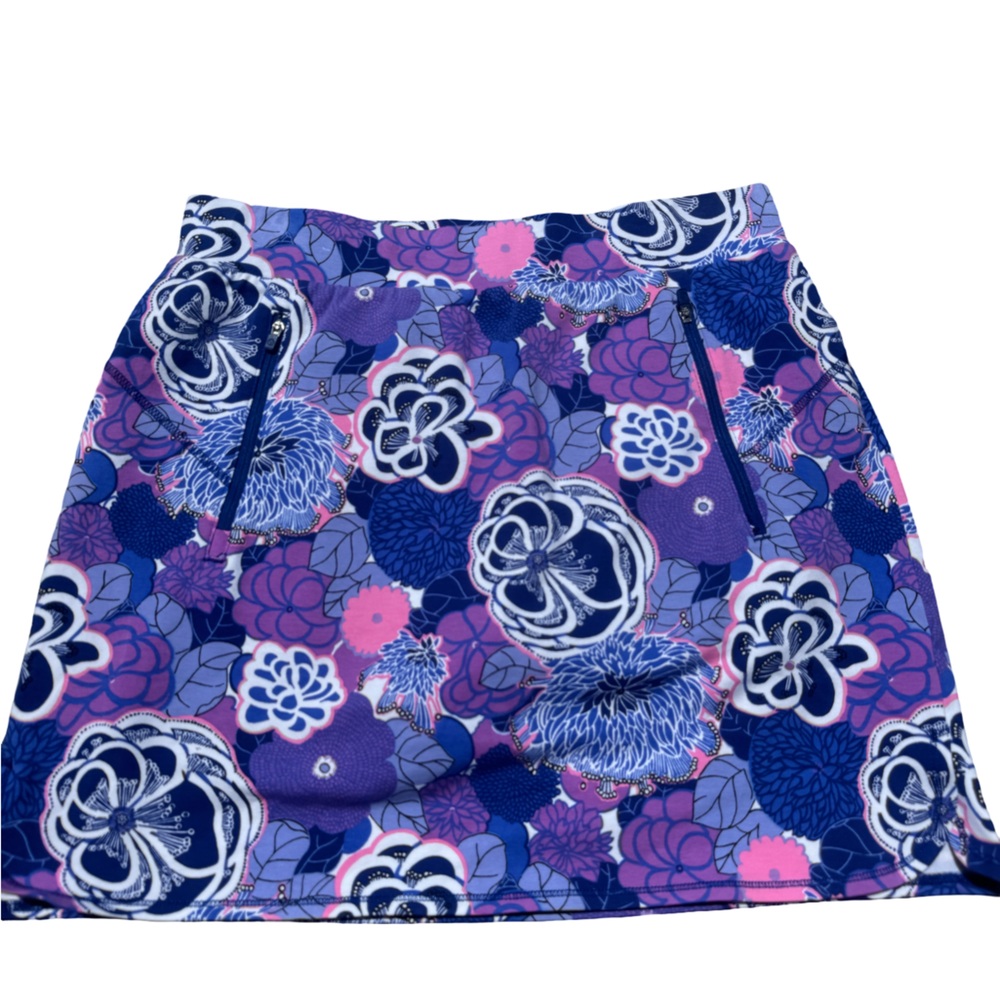 Talbots Floral Athletic Skort – Blue & Purple Hues, Built-in Shorts - Size M